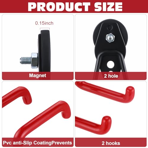 Image of Landhoow 14 Pcs Large Magnetic Hooks Heavy Duty Garage Magnet Hooks Strong Storage Utility Magnetic Hangers with Anti Slip Rubber Coating for Indoor and Outdoor Hanging (Red)