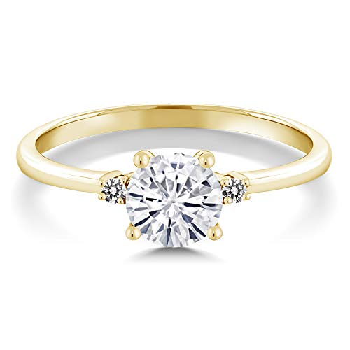 Gem Stone King 10K Yellow Gold White Moissanite and White Diamond Solitaire Engagement Ring For Women 0.83 Cttw, Round 6MM, Gemstone Birthstone2