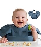 CuddoBaby Baby Bibs, Waterproof Feeding Bib with Large Pocket, Mess Proof, Wide Fit Adjustable, Quick Dry Food Catcher, Cute Elephant, BPA-Free for Babies Toddlers - Blue
