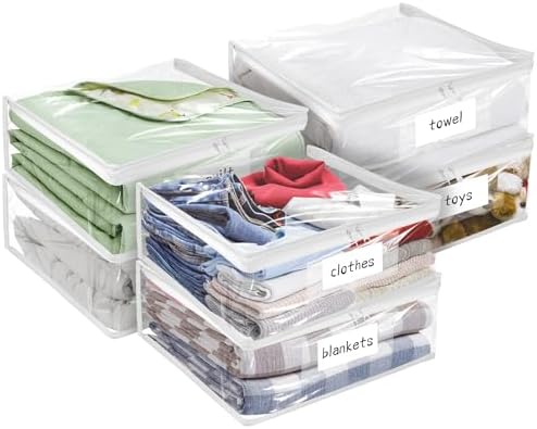 Plastic Storage Bags with Easy-Glide Zipper, Pack of 6, Durable C...