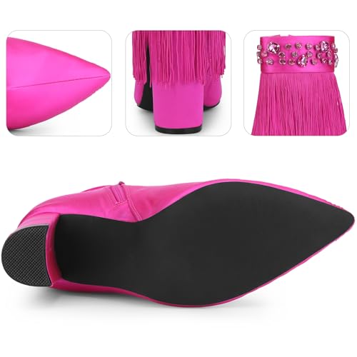 Perphy Pointed Toe Fringe Rhinestone Chunky Heel Ankle Boots for Women3