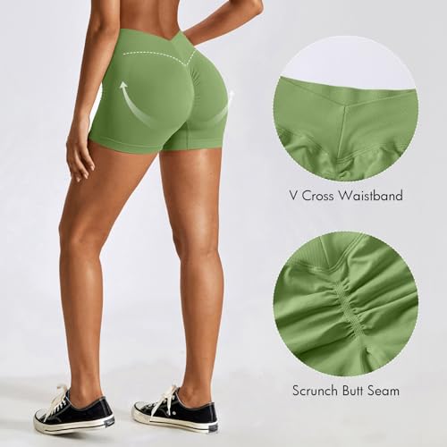 Oeak Booty Lifting Shorts 3.5'' For Women V Back Biker Short Gym Compression Short Tights Spandex Ruched Scrunch Butt Shorts Green,M thumb #1