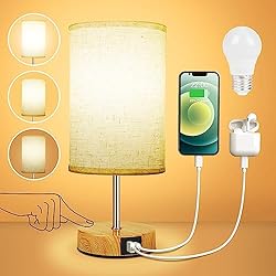 Lamparas Noche Conforama Suright Lámparas de Mesita de Noche Táctil Regulable, Lámpara de Mesa con Puertos de Carga USB A+C, Pantalla de Tela de Lino, Lámpara de Noche Pequeña para Dormitorio Salón (Bombilla Incluida)
