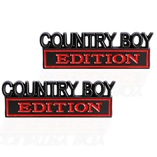 Image of 2 Pcs Country Boy Edition Emblem 3D Metal Badge Decal Sticker Fit for Universal Car Truck SUV Side Rear Front Hood Trunk Door (Black Red)