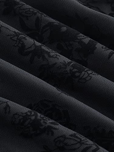 Floerns Women's Floral Print Flare Sleeve Lace Trim Mesh Crop Top Tee Shirts4