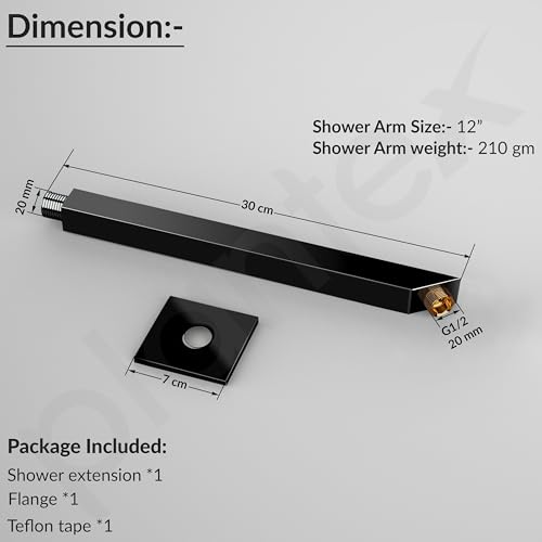 Image of Plantex 12-Inch Shower Arm for Overhead Shower /Stainless Steel Shower Pipe /Wall Mount Bathroom Fitting with -Inch Thread - Pack of 1 (Black)
