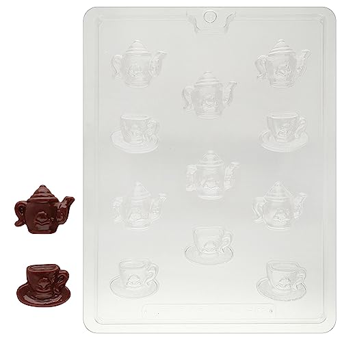 Cybrtrayd D100 Bite Size Tea Pots and Bite Size Demi Tasse Cup Chocolate Candy Mold with Exclusive Cybrtrayd Copyrighted Chocolate Molding Instructions by CybrTrayd