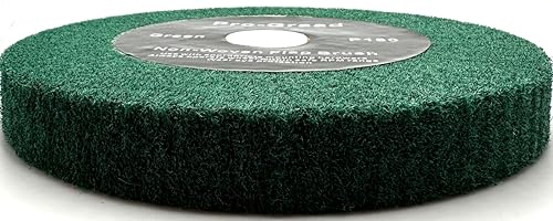 Image of 8 inch x 1 inch Green 180 Grit Non-Woven Bench Grinder Polishing Burnishing Satin Finishing Flap Brush Wheel for Aluminum Copper Metal Golf Club Refurbishing, Compatible for 1 /2 inch, 5 /8 inch, 3 /4 inch Arbor