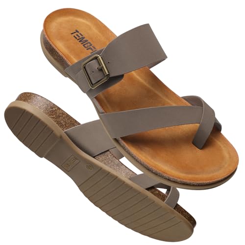TEMOFON Womens Flat Sandals with Arch Support Adjustable Straps Comfortable Summer Walking Casual Flip Flops Size 5-11