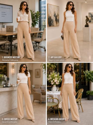 Image of Preneum Women High Waist Korean Wide Leg Trousers, Loose Fit Casual Lounge Pants, Travel, Office & Streetwear Comfortable Stylish Bottom Wear (Available Plus Size)