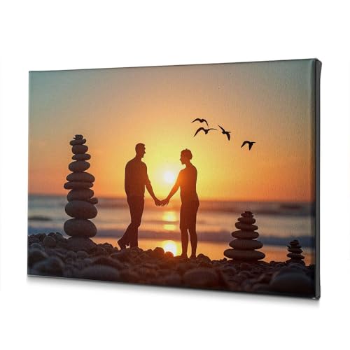 Toile couple main dans la main plage au crepuscule impression artistique haute finition pour salon