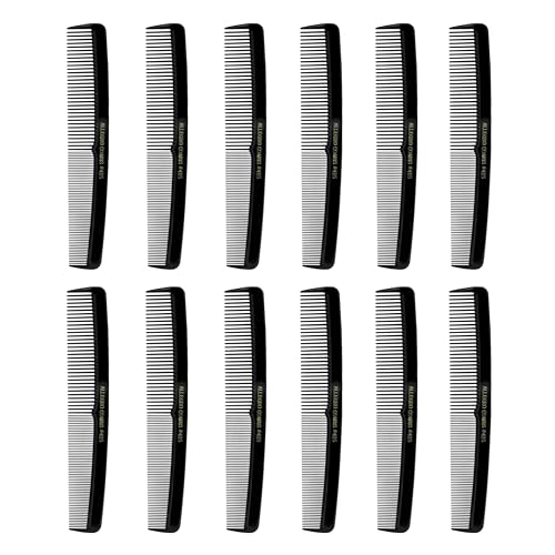 Allegro Combs #415 Professional Barber Comb, Hair Cutting & Styling Combs for Barbers, Beard Trimming, Mustache Grooming & Salon Use for Men & Women12 Piece (Black)