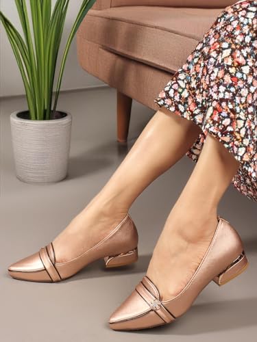 Image of Carlton London Women Comfortable Block Heel Pointed Toe Fashion Pump Shoes for Daily use, Office use, Casual use