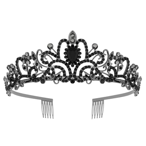 Women Headband Crown Tiara, Hair Accessories for Birthday Party (C-Black-1)