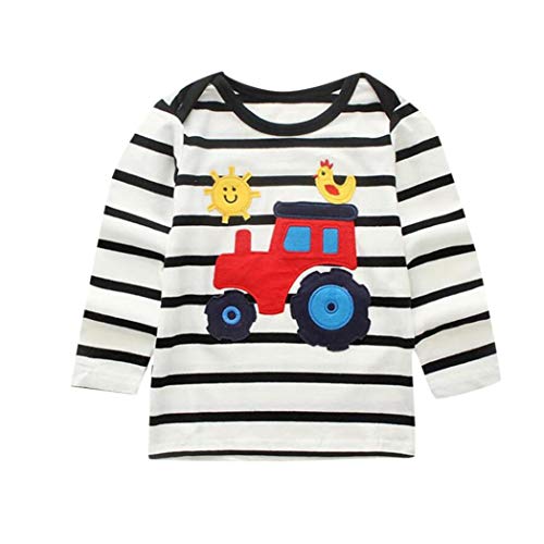Toddler Kids Baby Girls Boys Soft Cotton Cartoon Animal Tops, Long Sleeve Crewneck Pullover Striped Tee Shirt 1-6T (Black, 3T)