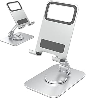Teskyer Phone Stand, Adjustable Phone Holder Stand, Foldable Aluminum Mobile Phone Stand for Desk, Compatible with Phones and Tablets, Silver