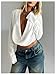SOLY HUX Women's Deep V Neck Draped Crop Blouse Long Sleeve Shirts Going Out Cropped Tops Pure White Medium