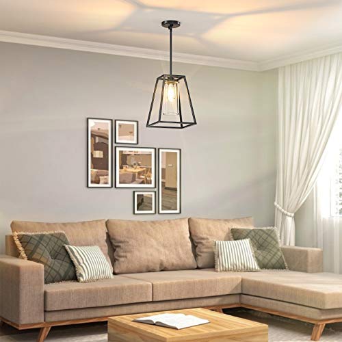 Litymax Industrial Pendant Lighting, Farmhouse Hanging Light Fixture With Adjustable Cord, Vintage Pendant Light With Metal Caged For Kitchen Island, Dining Room And Living Room, Bulb Included, Black #TOP4