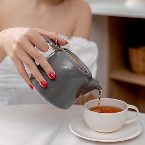 ORNA Ceramic Teapot with Tea Infuser – Small Tea Pot for Loose Leaf Tea – 550ml / 18.6 Oz Porcelain Non-Stove Teapot for 2 Cups with Tea Strainer (Grey) - Image 3