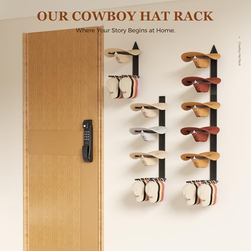 Cowboy Hat Rack for Wall, Cowboy Hat Holder Wall Mount Holds up to 6 Hats, Wooden Western Rustic Metal Hat-Organizer with Arrow Sign Board, Display and Decor Rack for Fedora, Sun Hats,Baseball Caps - image 5
