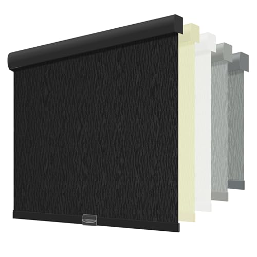 ChrisDowa Cordless Blackout Roller Shades for Windows Striped Free-Stop Window Blinds with Privacy Thermal Insulated Window Shades for Home Office and Door. Black 20 W x 72 H