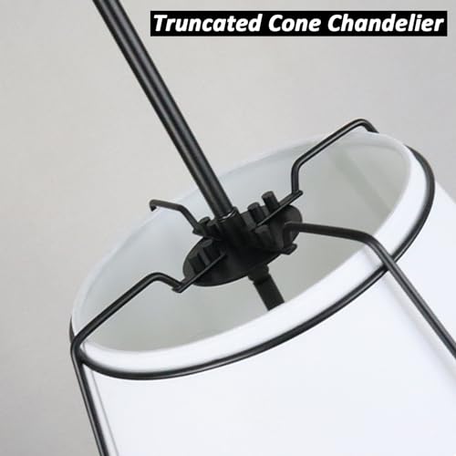 Image of Modern 3-Light 16 inch Black Pendant Light White Linen Drum Adjustable | Industrial Chandelier with Metal Frame, Sloped Ceiling Compatible for Bedroom Dining Room Kitchen Island Living Room
