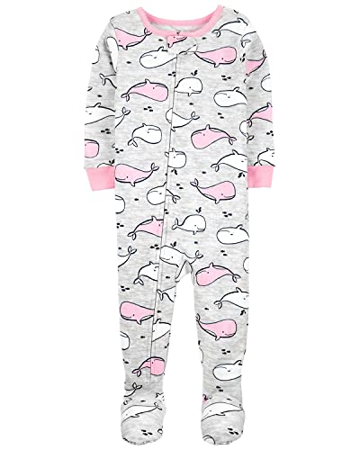 Carter s Girls  1-Piece 100% Snug Fit Footie Sleeper PJs (Grey Pink Whale, 3T)