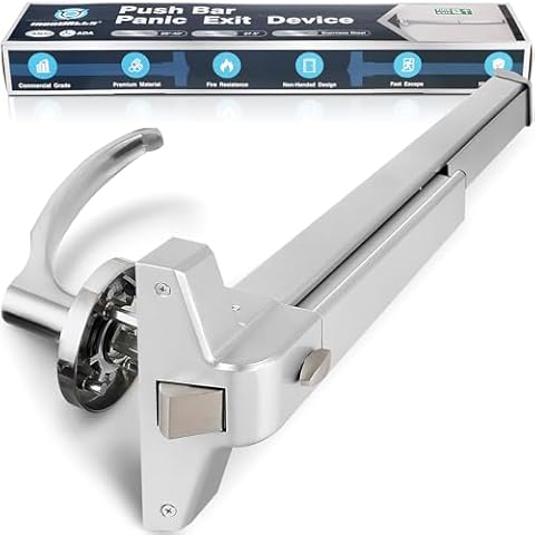IRONWALLS Commercial Door Push Bar Panic Exit Device with Exterior Lever, 70cm/27.5” Stainless Steel Panic Bars for Exit Doors, Emergency Exit Panic Door Hardware for 28”-41” Wood Metal Door, Silver Cover