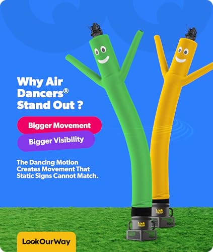 Image of LookOurWay Air Dancers Wacky Waving Inflatable Tube Man Set - 10 Feet Tall Inflatable Dancing Man with Blower - Green