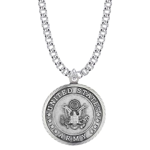True Faith Jewelry Sterling Silver United States Army Service Medal with St Michael Patron Saint Archangel Pendant Necklace, 3/4 Inch
