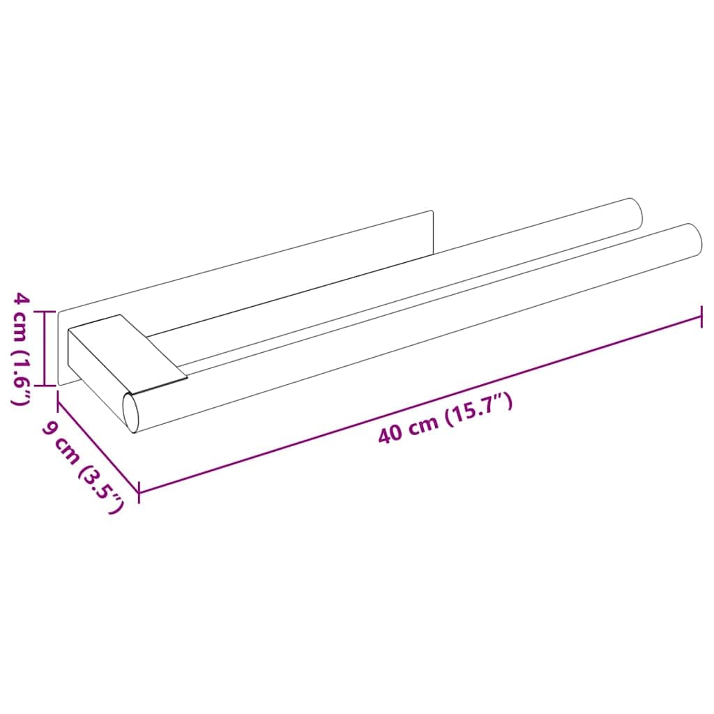 Toallero negro de acero inoxidable cepillado 40 x 9 x 4 cm montado en la pared autoadhesivo sin necesidad de taladrar toallero para baño, ducha, cocina, almacenamiento práctico y secado rápido