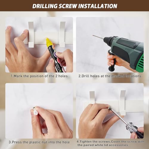 Ouzionz 2 Stück Garderobenhaken Kleiderhaken Wand Mattes Weiß Garderobenleiste mit 6 Haken,Kleiderhaken Garderobe,Metall Kleiderhaken mit Hakenleiste,Garderobe für Schlafzimmer, Bäder und Küchen