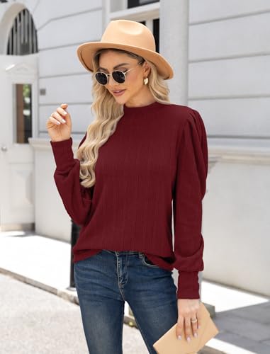 Image of JUSTFASHIONNOW Womens Fall Tops Turtleneck Long Sleeve Shirts Puff Sleeve Sweaters Trendy 2025 Ribbed Knit Pullover Sweater