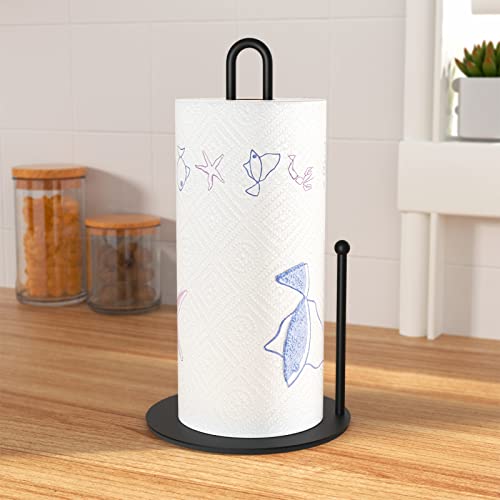 Black Paper Towel Holder Countertop, Farmhouse Paper Towel Holder Stand For Kitchen And Bathroom Organization And Storage, Paper Towel Roll Holder With Arm Keeping Roll Paper From Unraveling #TOP2