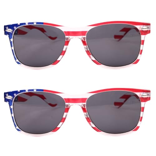 2 Pack American Flag Sunglasses Bulk for Men Women Classic Patriot Independence Day Supplies