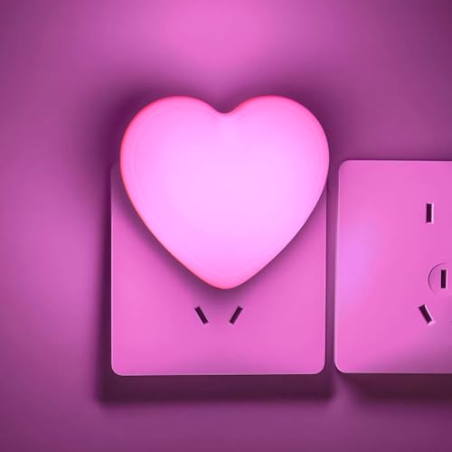 INZU Cute Night Light, Heart Night Light for Kids, LED Nightlight with Auto Dusk to Dawn Sensor, Nightlight Plug into Wall with Soft Warm Light for Bedroom, Nursery, Bathroom, Hallway (Pink)