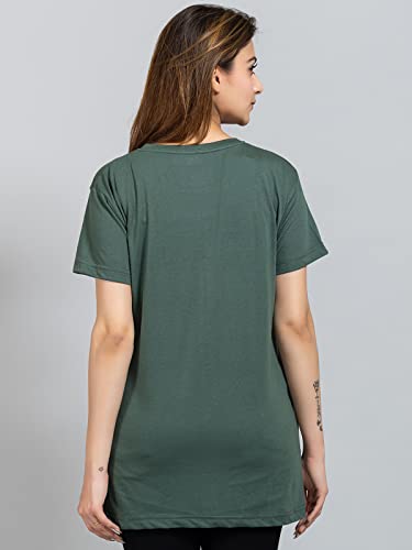 Image of Magknit Fancy Printed Both Side Cut Cotton Blend Half Sleeves and Lightwiegt Trendy Summer Long T Shirt for Women