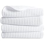 POLYTE Microfibre Lint Free Hand Towel, 40 x 76 cm, 4 Pack (White, Waffle Weave)