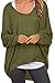 UGET Women's Oversized Baggy Tops Off Shoulder Loose Fitting Pullover Casual Blouse T-Shirt Sweater Long Batwing Sleeve Large Army Green