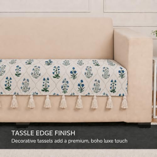 Image of STITCHNEST 'Eden Weaves Collection Series' 2 Seater Sofa Cover| Elegant Woven Fabric, Decorative Tassels, Washable & Durable for Modern Living