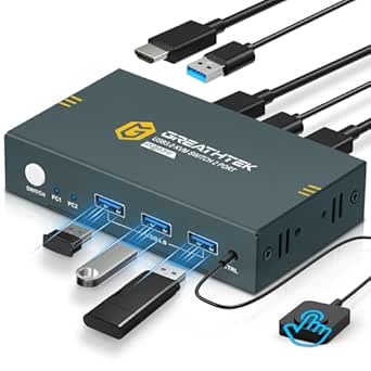 GREATHTEK Interruttore KVM USB 3.0 HDMI 2 Porte 4K@60Hz