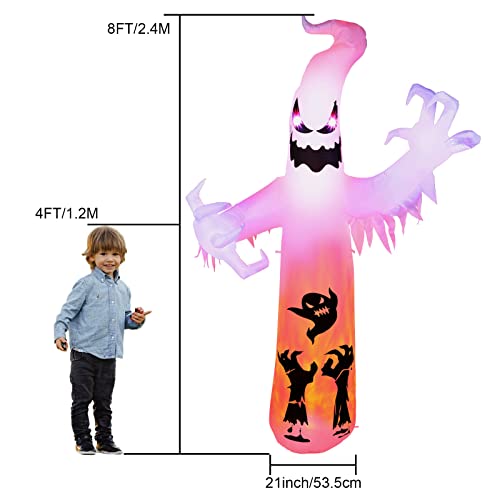 Fantôme d’Halloween 2,4 m, Décoration extérieure Spectre Blanc pour Halloween, Gonflable avec lumières LED intégrées à Changement de Couleur, idéal pour Les arrière-Cours, Les Jardins et Les pelouses - Image 7