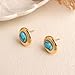 Jean Beau Gold Chunky Turquoise Stone Stud Earrings for Women, Trendy Vintage Oval Blue Gemstone Earring Wedding Prom Fashion Jewelry Gift
