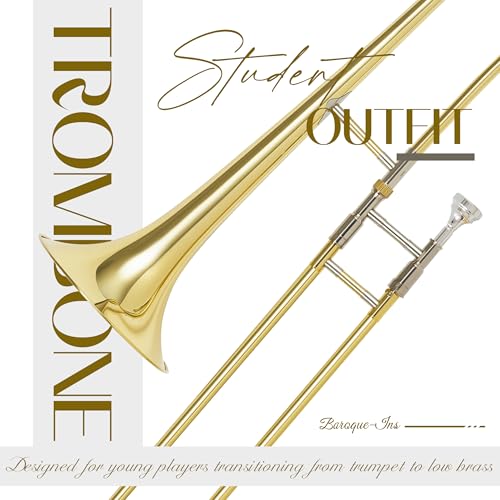AKLOT Classic Bb Tenor Trombone: Entry-Level B Flat Brass Instruments with Hand-Hammered Bell, Anti-Tarnish Gold Lacquer Finish, Ideal for Beginner, Includes Hard Case, Mouthpiece, Gloves, Cloth
