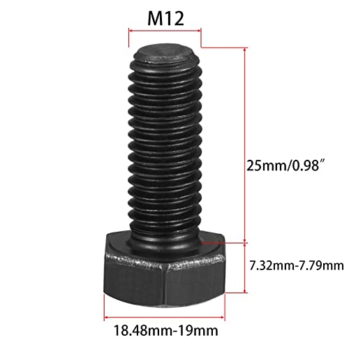 Image of M12-1.75 x 25mm Carbon Steel Grade 8.8 External Hex Head Screw Bolts Metric Thread Hexagon Bolts Fastener for Hardware Furniture Machinery Black 5pcs