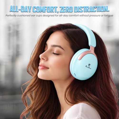 Image of PunnkFunnk Wireless Over-Ear Bluetooth Headphones - Deep Bass, Noise Isolation, Soft Cushioned Earcups, Foldable Lightweight Design, HD Mic for Gaming, Music & Calls (Blue)