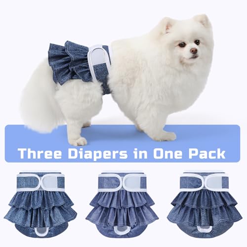 Image of Reusable Dog Diapers Female 3 Pack Doggie Diapers for Period Heat Incontinence Puppy Training (Medium, Jeans)