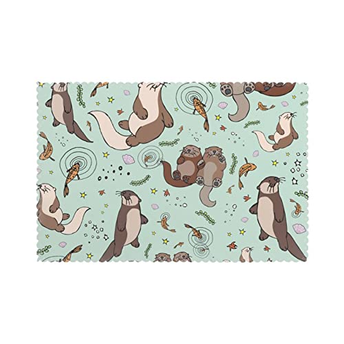 Otters Placemats Set Of 6 For Kitchen Gifts Washable Heat Resistant Table Mat Anti-Slip Place Mats 18X12 Inch #TOP8