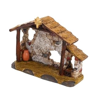 Portal De Belén De Resina - Figura Del Misterio (8 Piezas Con Portal), Plateado, 6.5 Cm Alto