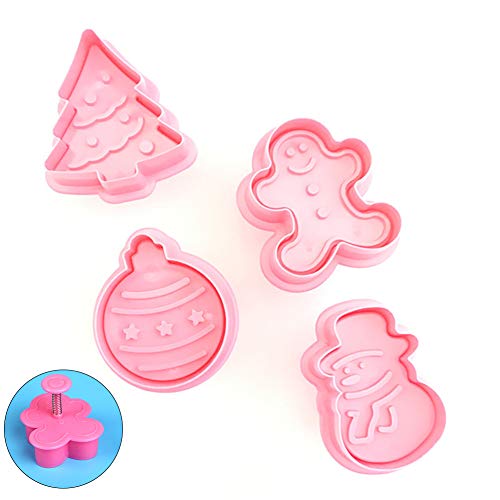 Ouken 4pcs Mini Navidad con Temas de Cortador de la Galleta Conjunto de Invierno moldes de plástico de Dibujos Animados y Diferentes Formas de Prensa Que adorna la Herramienta de la Torta